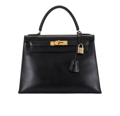 Kelly 28 Box Leather Black, front view